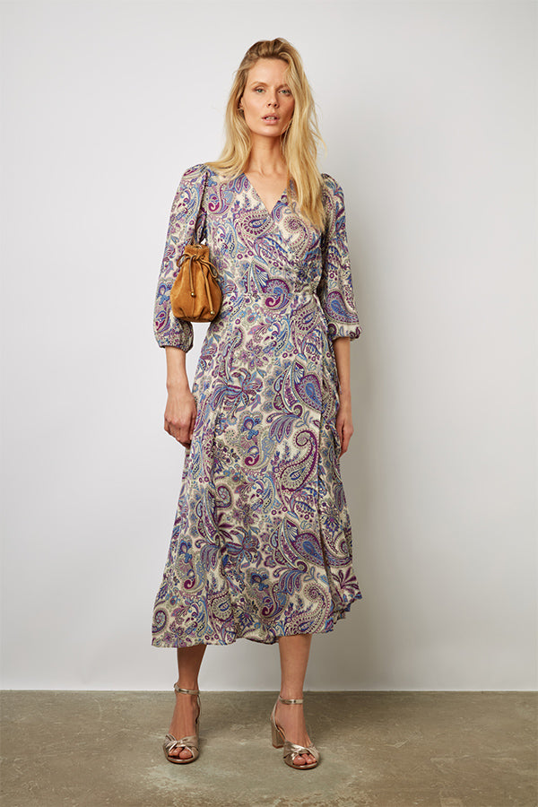 EDNA PAISLEY PRINT WRAP DRESS