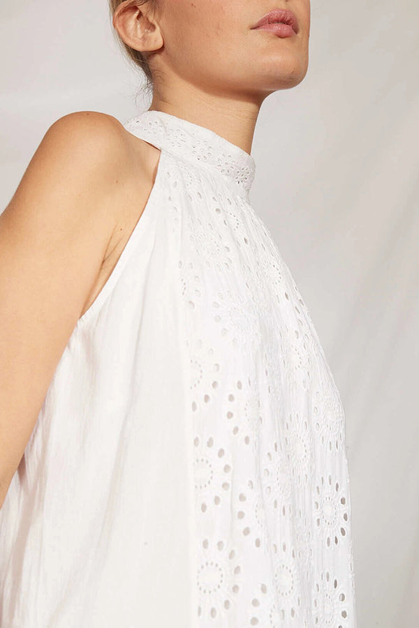 KATE WHITE BRODERIE ANGLAISE SLEEVELESS DRESS