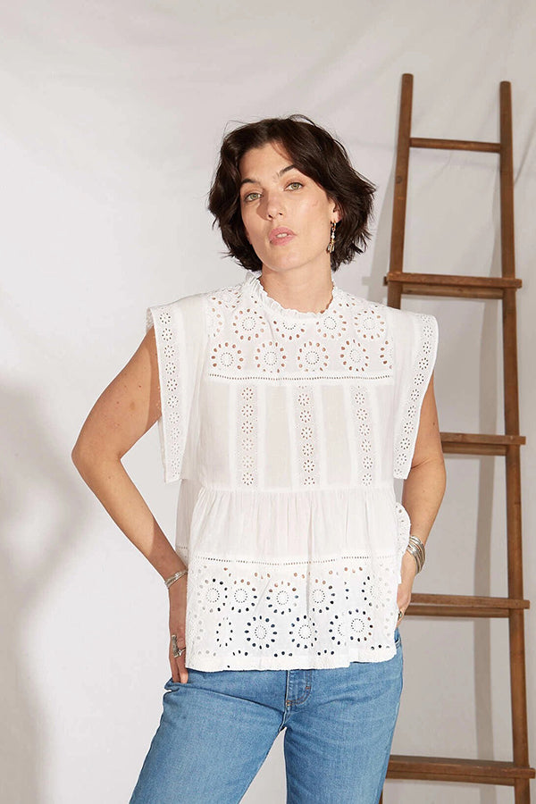 KATE WHITE BRODERIE ANGLAISE SLEEVELESS TUNIC