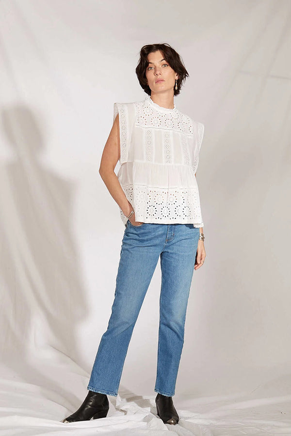 KATE WHITE BRODERIE ANGLAISE SLEEVELESS TUNIC