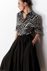 OPHELIA CARBONE FLARED MIDI SKIRT