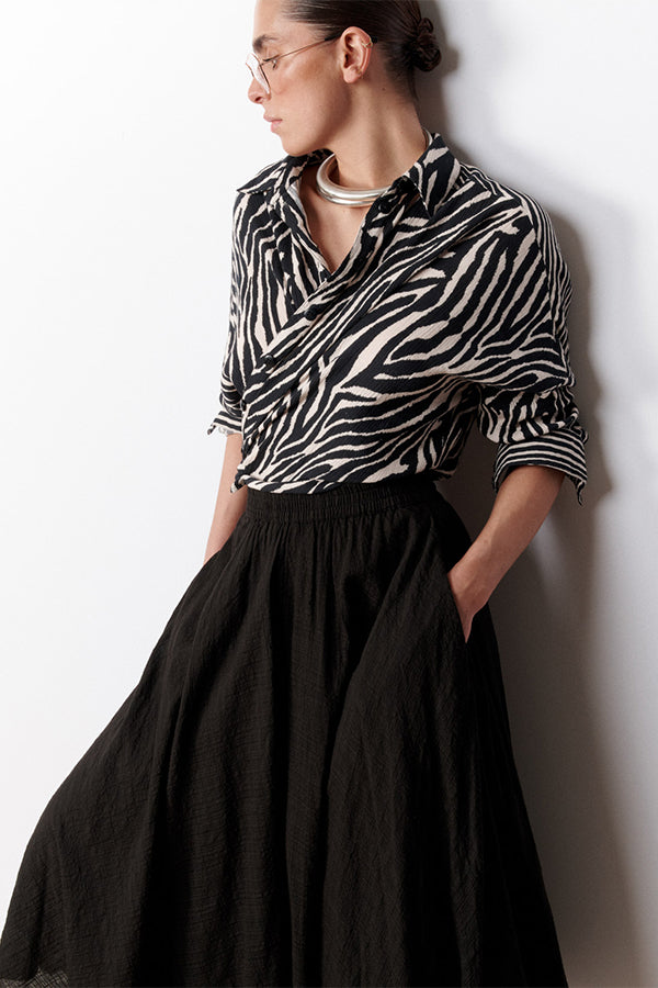 OPHELIA CARBONE FLARED MIDI SKIRT