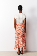 MORGANA CORAL PRINTED SATIN-EFFECT LONG SKIRT