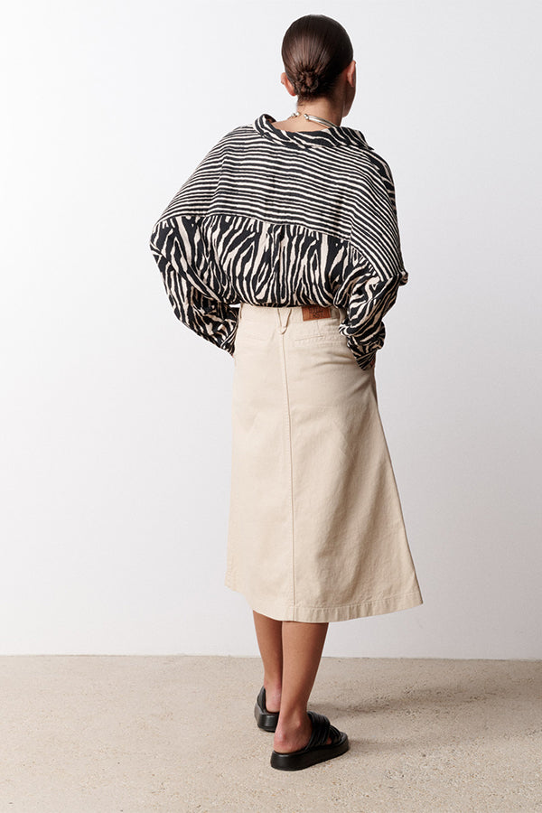 GIA BEIGE DENIM MIDI SKIRT