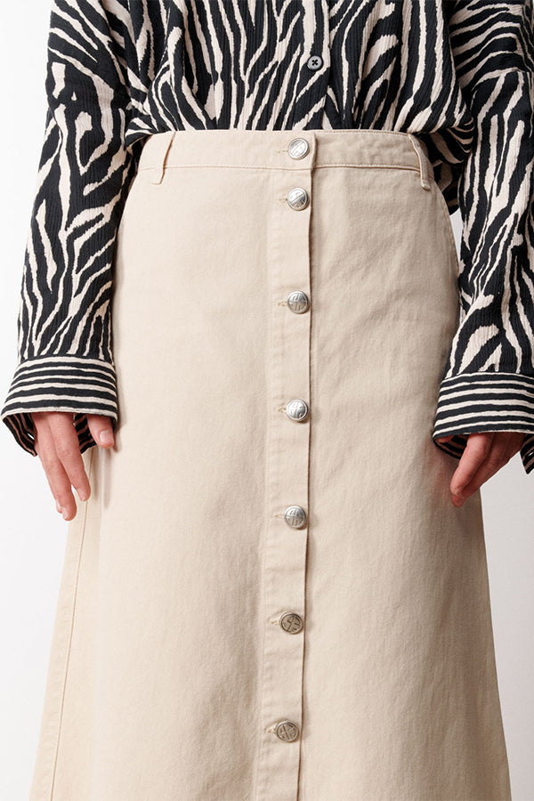 GIA BEIGE DENIM MIDI SKIRT