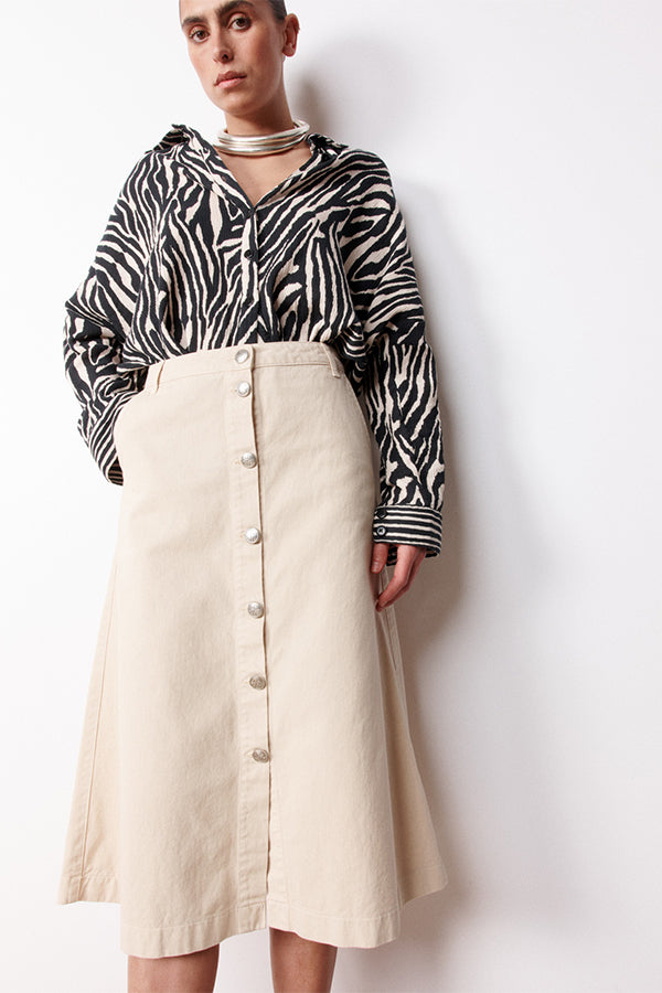 GIA BEIGE DENIM MIDI SKIRT