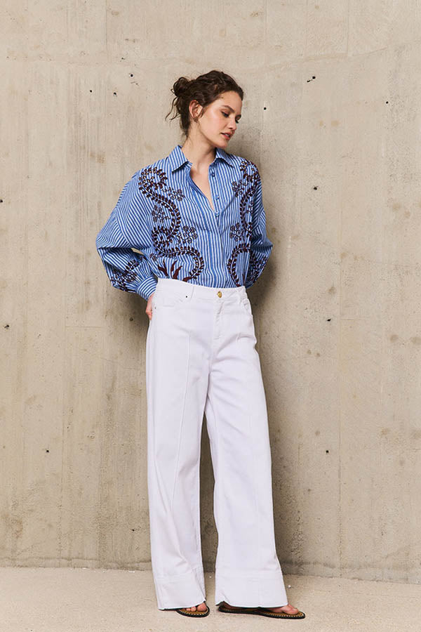 NURIA STRIPED EMBROIDERED SHIRT