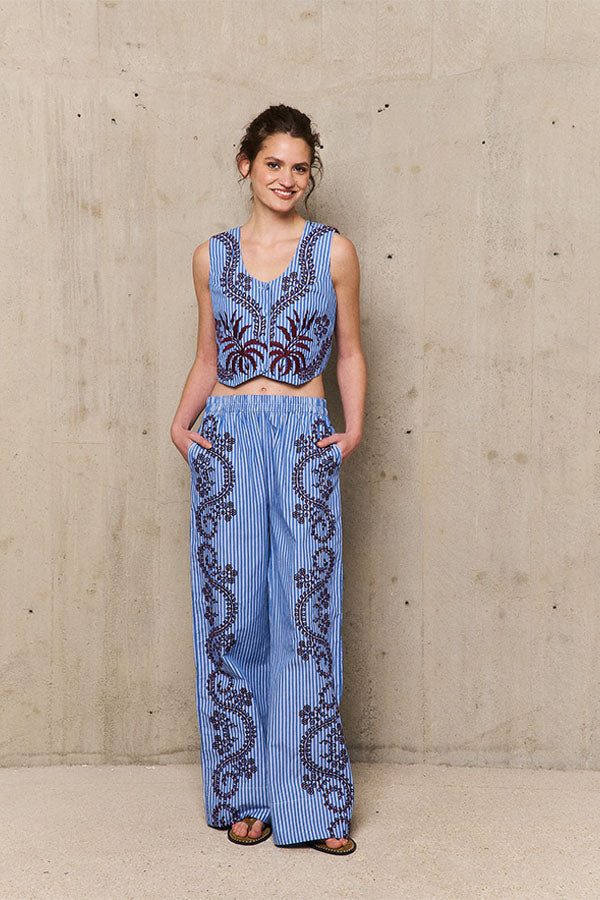 NURIA STRIPED EMBROIDERED VEST