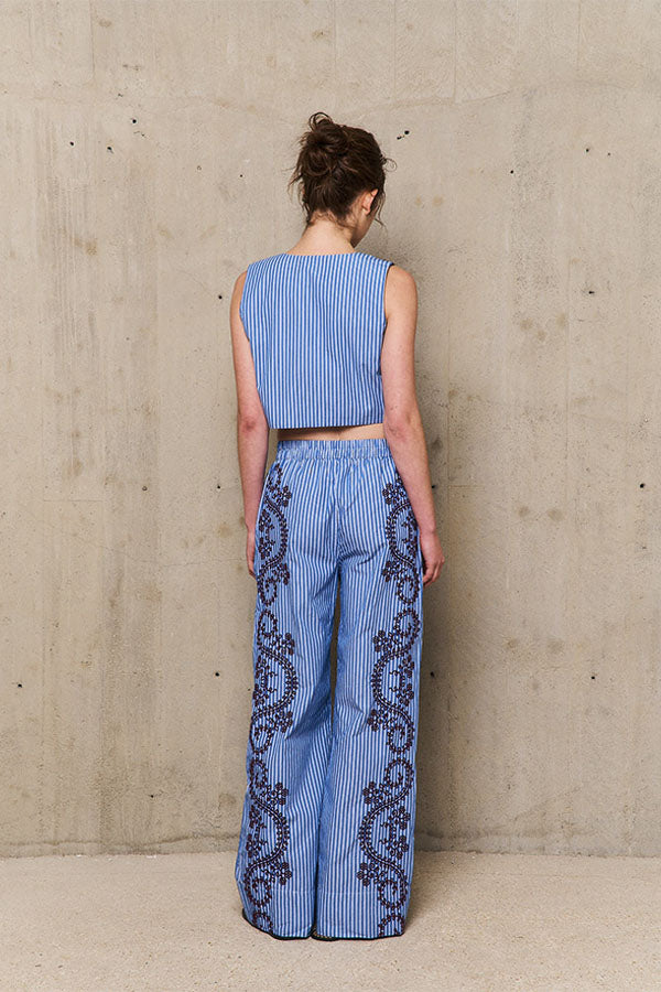 NURIA STRIPED EMBROIDERED VEST