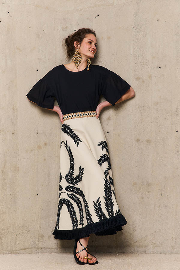 PALMER LINEN EMBROIDERED SKIRT