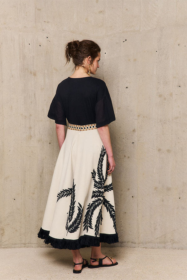 PALMER LINEN EMBROIDERED SKIRT