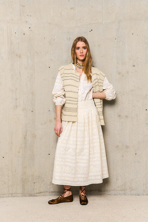 LAURE EMBROIDERED MIDAXI SKIRT