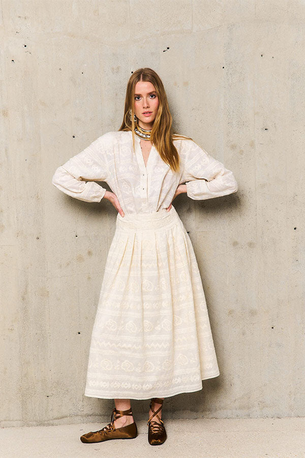 LAURE EMBROIDERED MIDAXI SKIRT