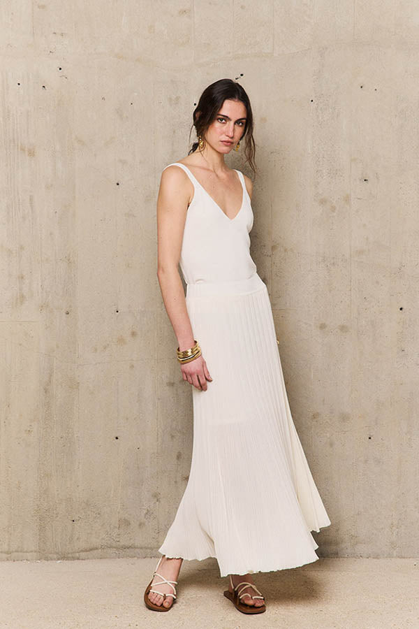 ENOLA ECRU PLEATED LONG SKIRT