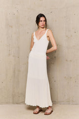 ENOLA ECRU PLEATED LONG SKIRT