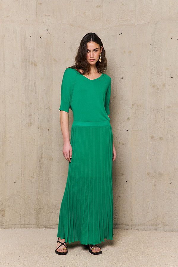 ENOLA GREEN PLEATED LONG SKIRT