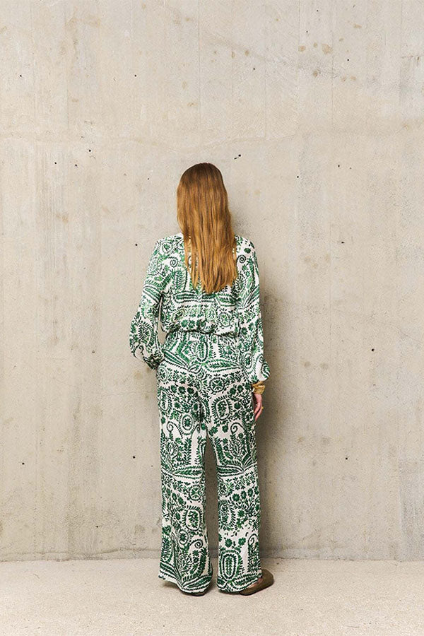 ABRIL MEKONG GREEN FLORAL PRINT TROUSERS