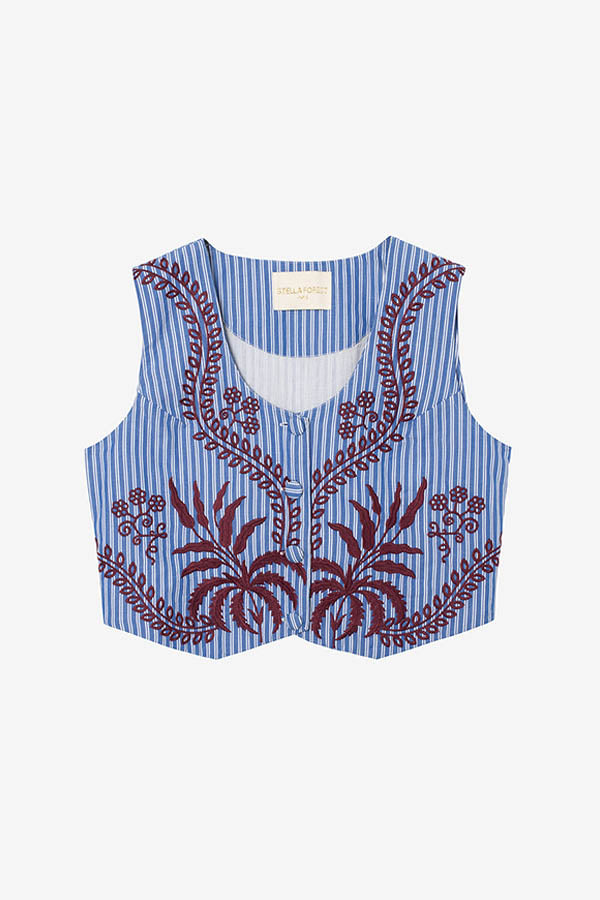 NURIA STRIPED EMBROIDERED VEST