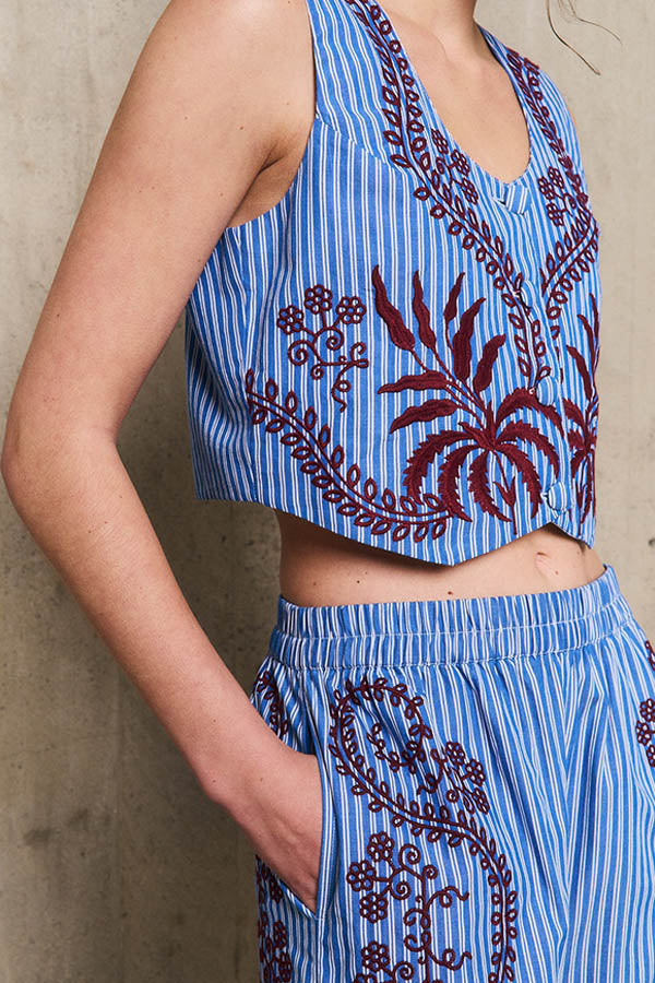 NURIA STRIPED EMBROIDERED VEST