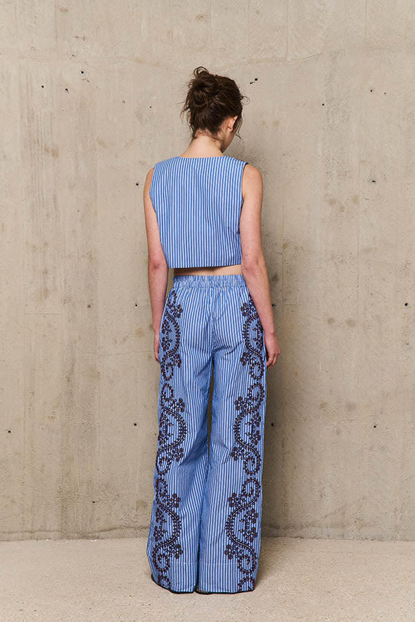 NURIA STRIPED EMBROIDERED TROUSERS