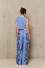 NURIA STRIPED EMBROIDERED TROUSERS