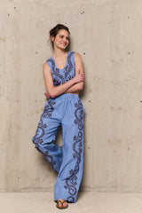 NURIA STRIPED EMBROIDERED TROUSERS