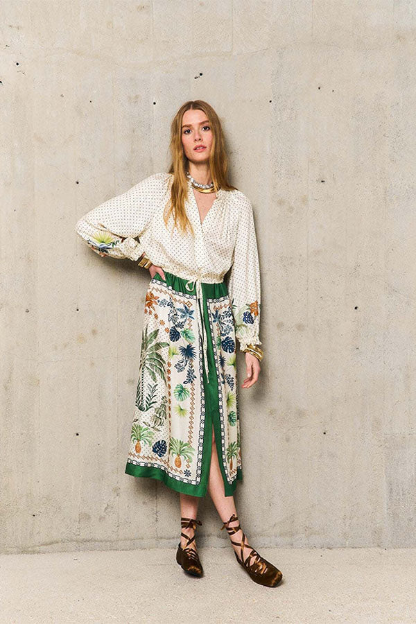 MAHALIA POLKA DOT PRINTED LONG DRESS