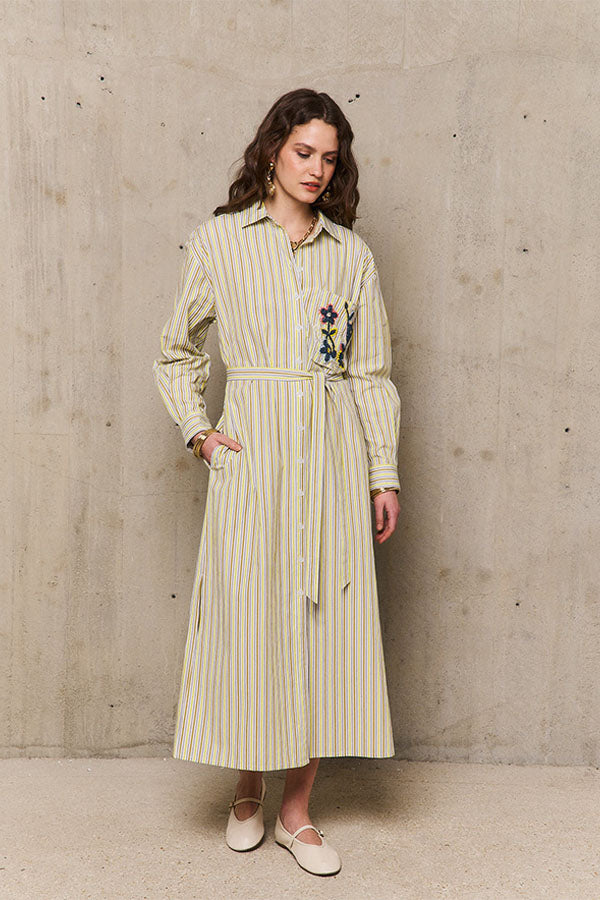 SYRUP EMBROIDERED STRIPED SHIRT DRESS