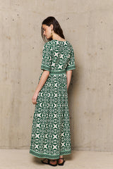MARILYN GREEN PRINT LONG DRESS