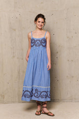 NURIA STRIPED EMBROIDERED STRAP DRESS