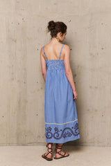 NURIA STRIPED EMBROIDERED STRAP DRESS