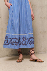 NURIA STRIPED EMBROIDERED STRAP DRESS