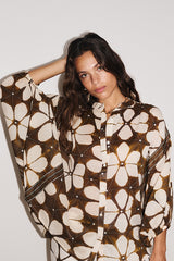 LOTUS BROWN PRINTED BATWING SHIRT
