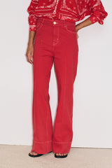 JULIETTE RED TOPSTITCHED WIDE LEG JEANS