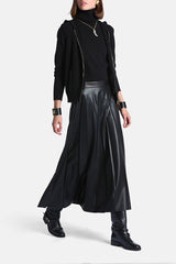 FABULA PLEATED SYNTHETIC LEATHER MAXI SKIRT