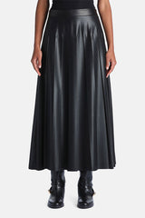 FABULA PLEATED SYNTHETIC LEATHER MAXI SKIRT