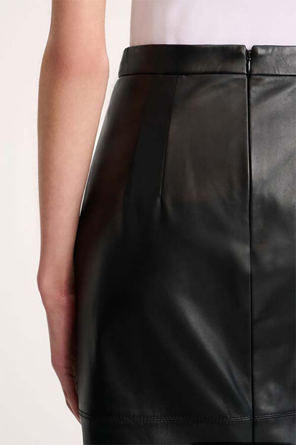 FENICE BLACK LONGUETTE LEATHER SKIRT