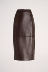 FENICE BROWN LONGUETTE LEATHER SKIRT