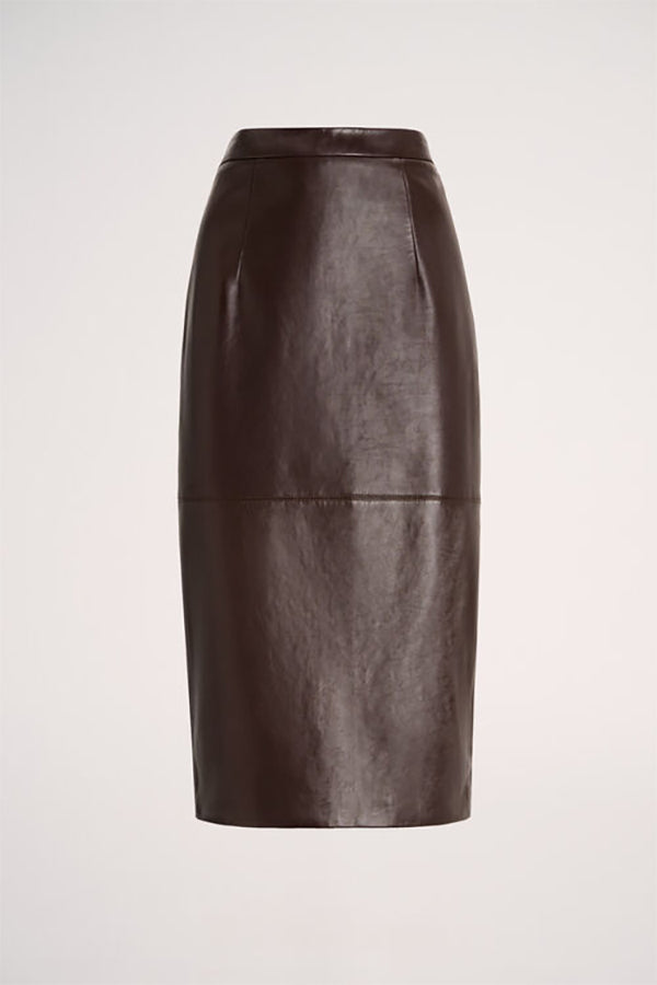 FENICE BROWN LONGUETTE LEATHER SKIRT