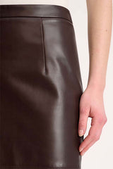 FENICE BROWN LONGUETTE LEATHER SKIRT