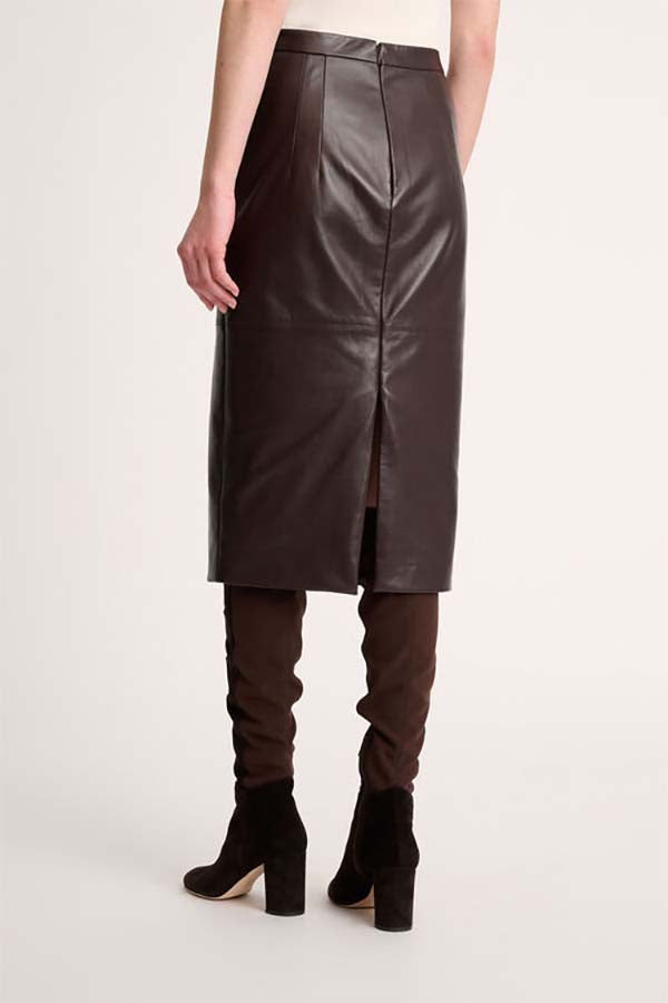 FENICE BROWN LONGUETTE LEATHER SKIRT