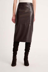 FENICE BROWN LONGUETTE LEATHER SKIRT