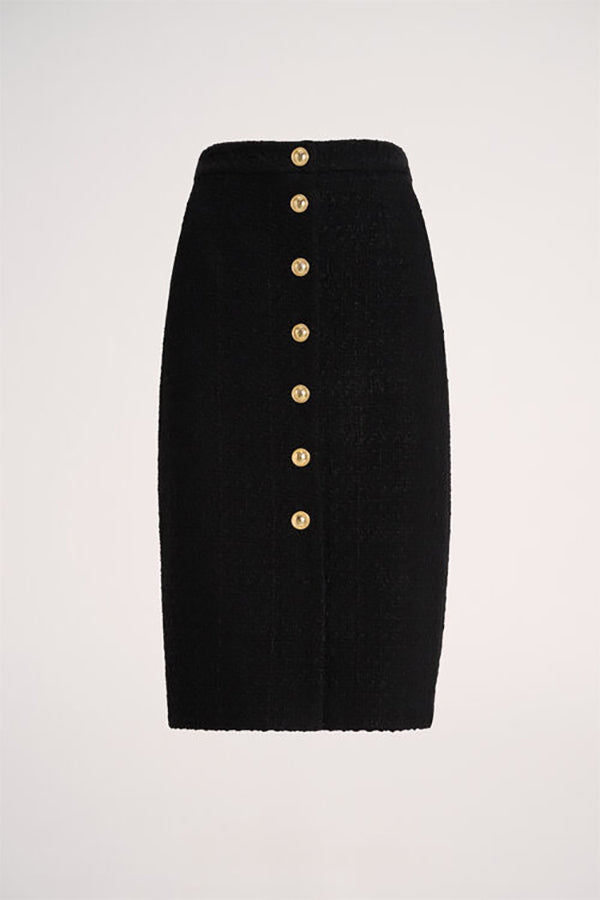 FETTUCCIA LS BUTTON BLACK WOVEN SKIRT