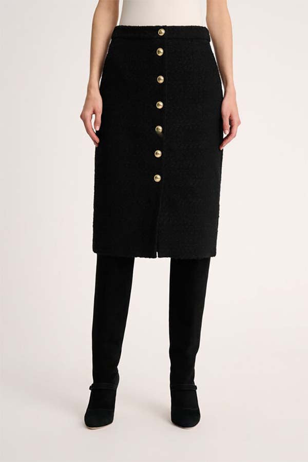 FETTUCCIA LS BUTTON BLACK WOVEN SKIRT