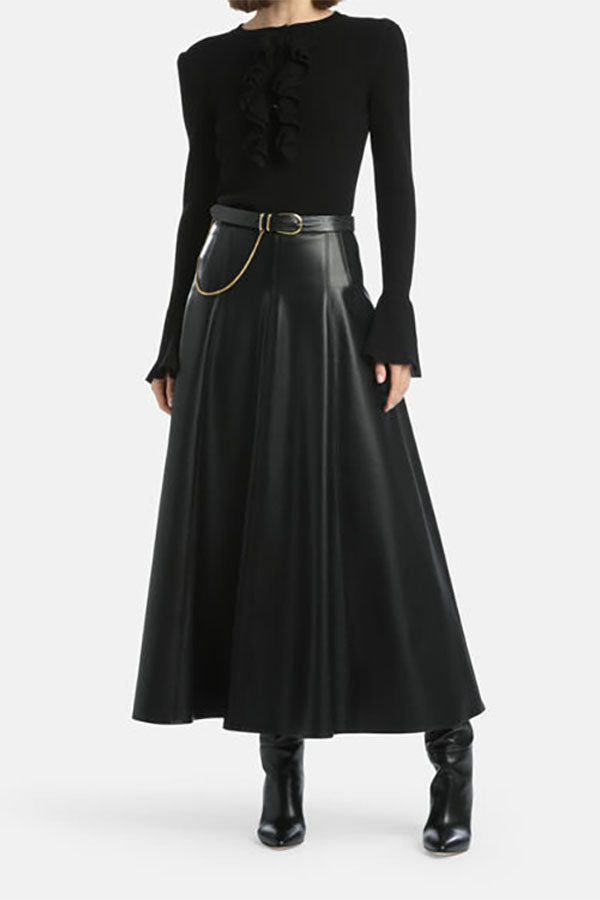 FUOCO BLACK FAUX LEATHER MAXI SKIRT