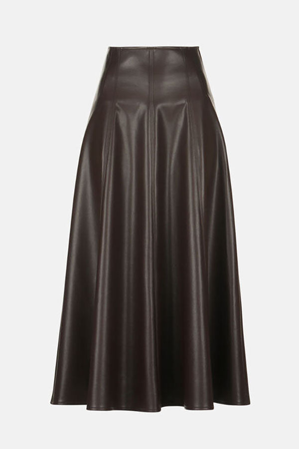 FUOCO BROWN FAUX LEATHER MAXI SKIRT