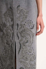 FURIA GREY DAMASK EMBROIDERED SKIRT