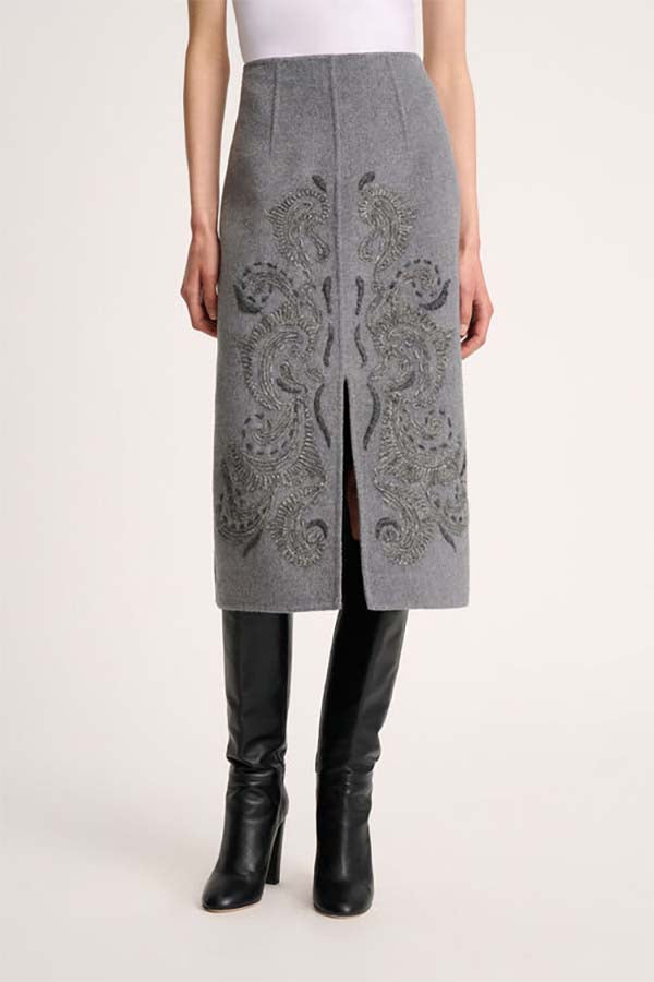 FURIA GREY DAMASK EMBROIDERED SKIRT