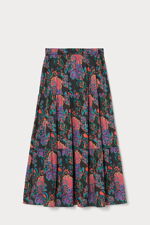 GABRIEL BLACK FORAL PRINT LONG MUSLIN SKIRT