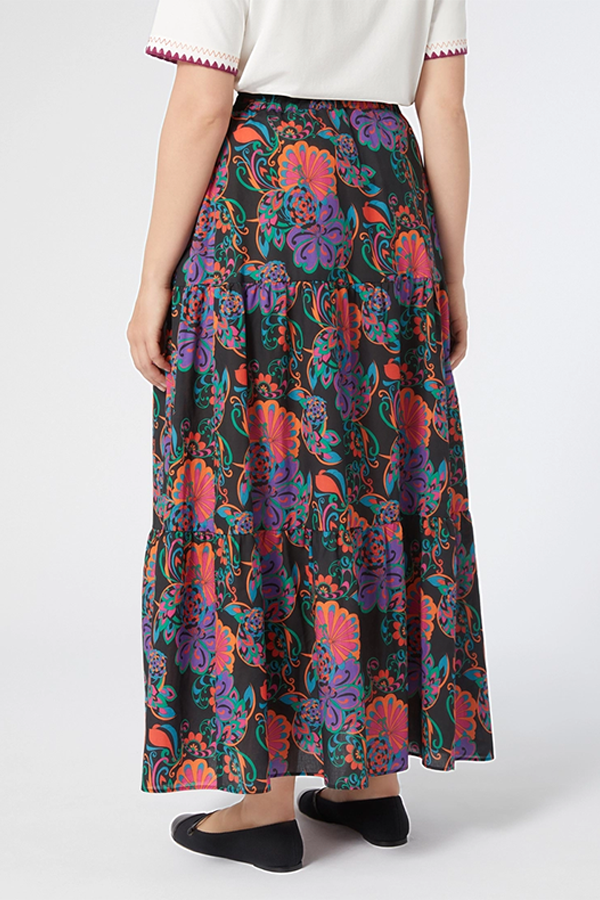 GABRIEL BLACK FORAL PRINT LONG MUSLIN SKIRT